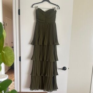 Lulu's Strapless Olive Tiered Dress